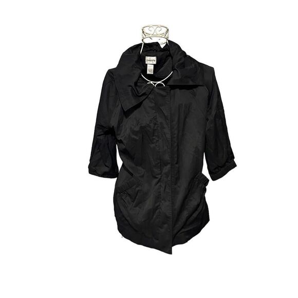 Stunning RARE VINTAGE Y2K Chicos Jacket Womens Black Button Up Half Sleeve Basic - Picture 1 of 7